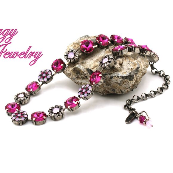 Magenta Glow Statement Necklace Made with Genuine Austrian Rivoli Crystals - Picture 5 of 5